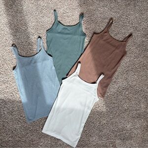 Set of Four Tank Tops in Grey, Green, Brown, and White